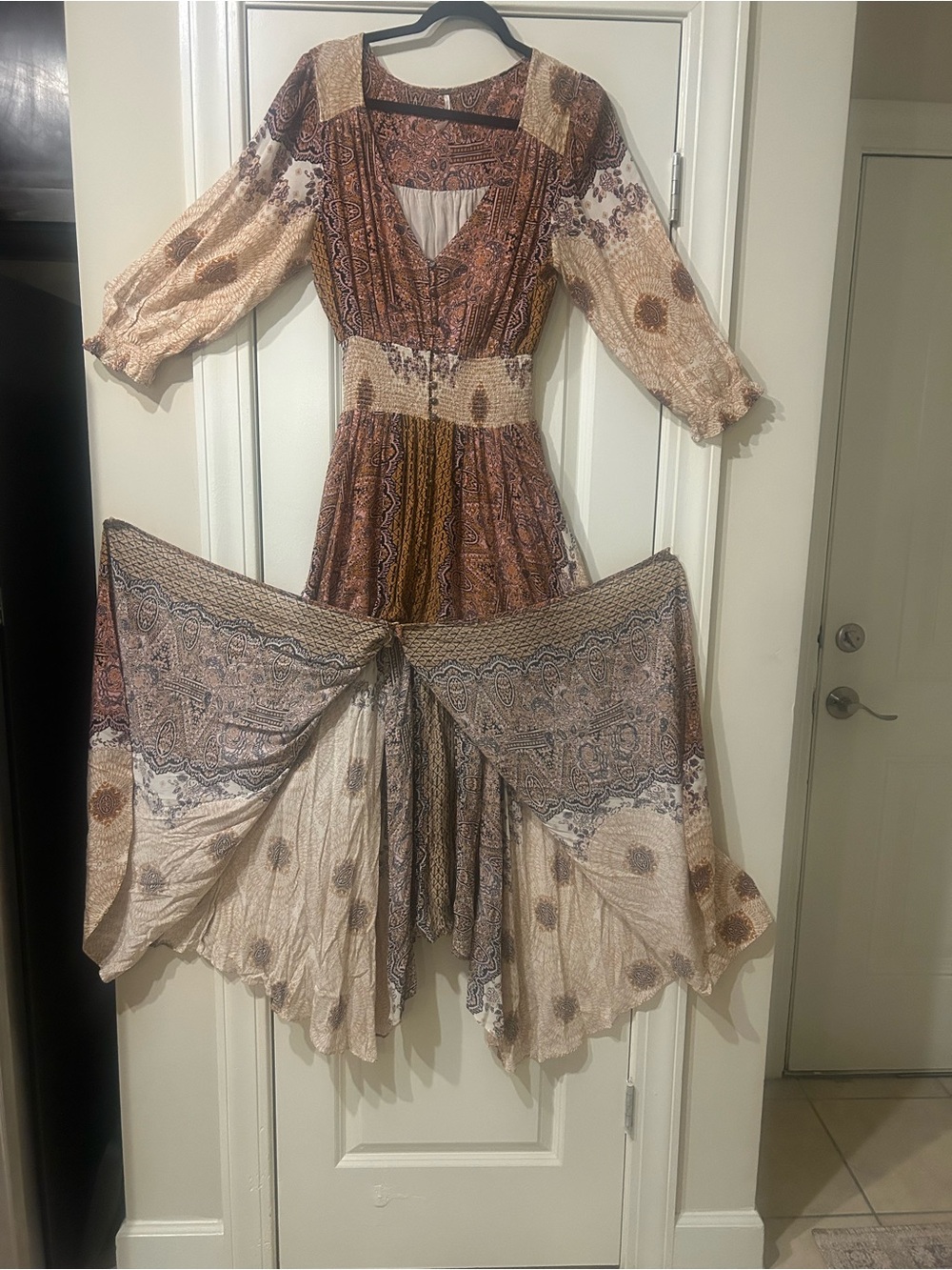 Free People Boho Paisley Maxi Dress in Beige, Brown and Rust - Picture 2 of 6
